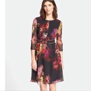 TED BAKER SAKINA FLORAL LONG SLEEVE MIDI DRESS SZ 10/12 US OR TED SZ 4